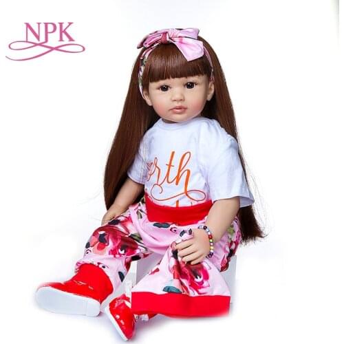 NPK 60CM Lifelike baby girl doll Soft Silicone cloth body Lifelike Bebe doll Reborn Boneca Reborn toddler