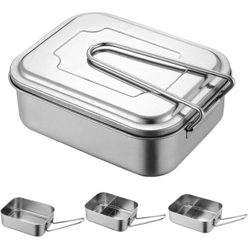 Stainless Steel Lunch Box Large Capacity Portable Rectangular Food Container With Removable Divider Student Bento Box 1200ML