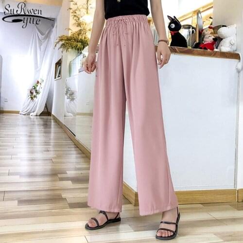 Fashion Wide Leg Pants Drape Female Summer Thin High Waist Mopping Pants High Straight Loose Solid Suit Pants 9385