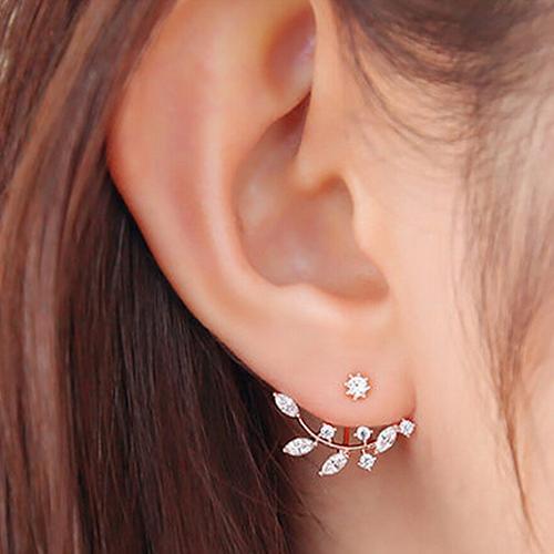Fashion Womens Punk Retro Earring Crystal Leaf Ear Curved Clip Ear Studs womens earrings
