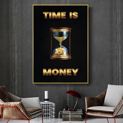 TIME IS MONEY Inspirational Art Canvas Painting Motivational Posters and Prints Cuadros Wall Art Picture for Living Room Decor