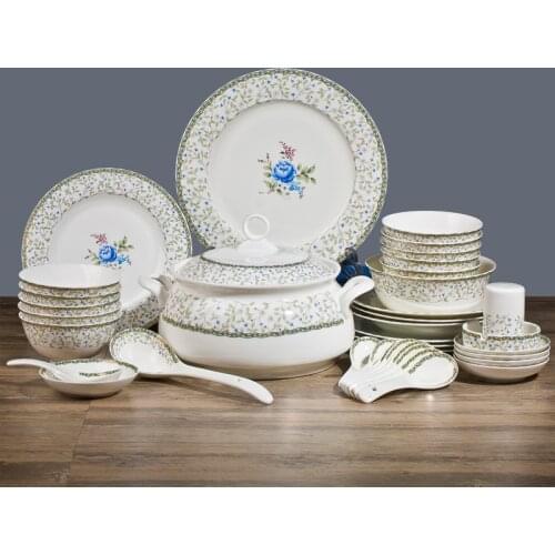 Guci wedding Jingdezhen bone china tableware set bowl and plate 56 pieces ceramic household bowl and plate set