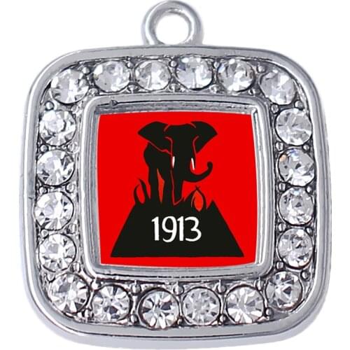 NEW rhinestone inlaid metal round elephant 1913 pattern sticker charm DELTA DST sorority Greek society symbolic jewelry pendant