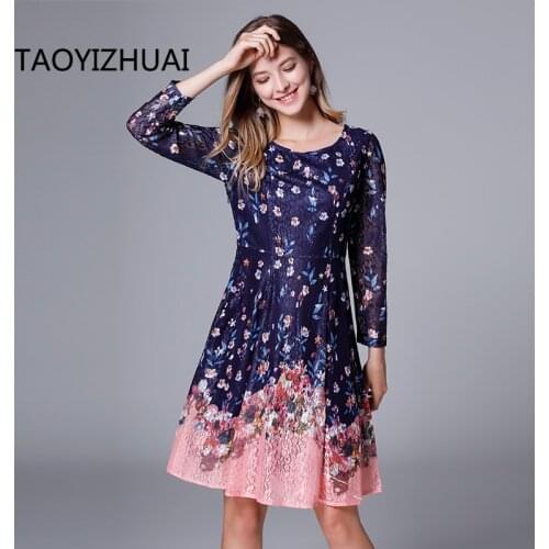 TAOYIZHUAI spring new arrvial high street style lace dress O-Neck empire waist long and short sleeves above knee party dress