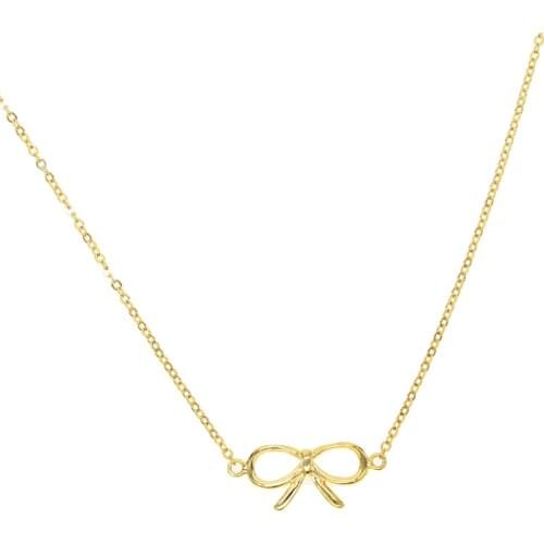 Wholesale simple jewelry factory high quality classic cute bow tie young girl gift silver color necklace