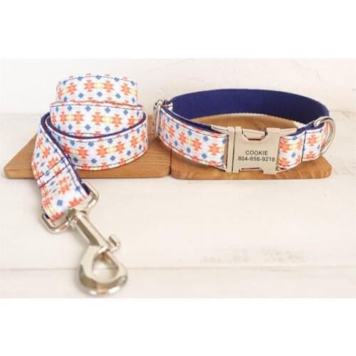 Personalized Pet Collar Customized Nameplate ID Tag Adjustable Geometry Color Cat Dog Collars Lead Leash Set