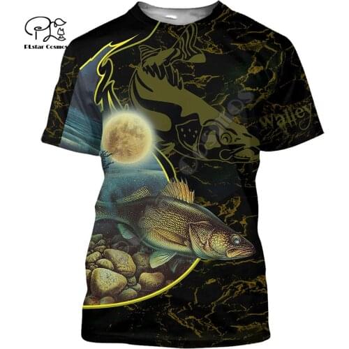PLstar Cosmos Animal Walleye Fishing Fisher Camo Casual Funny 3DPrint Men/Women Unisex Summer Streetwear T-Shirt Short Sleeve C3