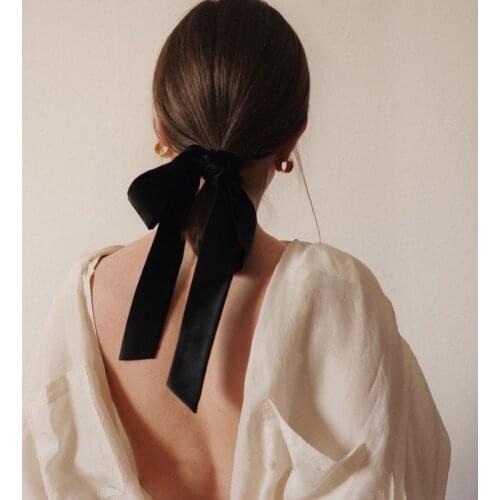 Retro Black Velvet Bow Hair Band Headband Womens Girl Long Elastic Hair Band Headdress Female Hair Accessories