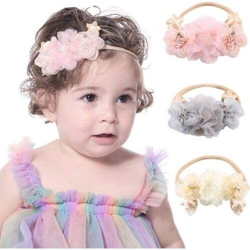 Handmade Simulation Mesh Splicing Flower Headdress Baby Girl elastic Headband for Newborn Photography Props Infant Toddler Turba