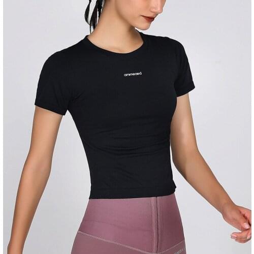 Letter Print Sport Shirts Solid Color Women Workout Top High Elastic Gym Yoga Top Running Breathable short sleeve T-Shirts