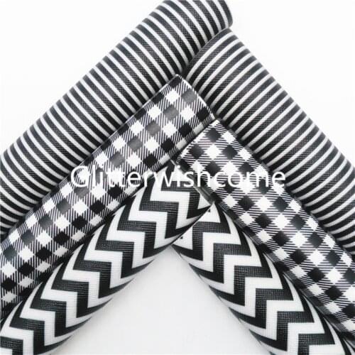 Glitterwishcome 21X29CM A4 Size Stripes Tartan Arrow printed Synthetic Leather, Faux Leather Fabric Sheets for Bows GM142B