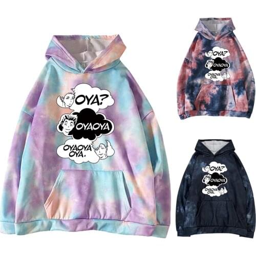 Oya Oya Oya Haikyuu Tie-dye Hoodie Women Men Harajuku Sweatshirt Karasuno High School Pullover Hooded Jacket Sportswear