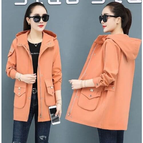 Spring Autumn Long Hooded Trench Coat Women Korean New Zipper Windbreaker Casual Loose Outwear Women Big Pocket Coat With Lining