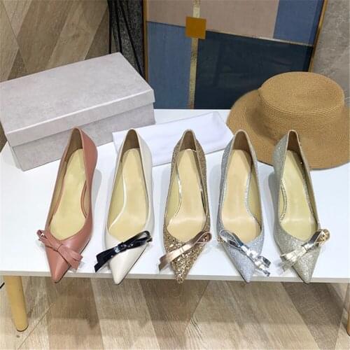 2021 New Fashion Womens High Heels Genuine Leather Shoes Luxury Brand Designer Pumps Hot Sell Butterfly Knot Shoes Size33-42