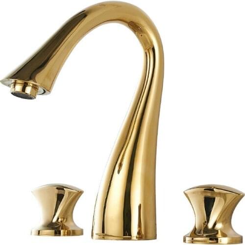 Bathroom Widespread Basin Faucet Gold Brass Sink Mixer Tap Hot & Cold Water Crane Dual Handle 3 Hole Deck Mounted Basin Faucet