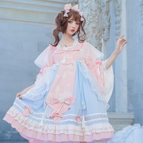 Gorgeous Cute Printed Bowknot Lolita Dress Japanese Sweet Kawaii Lolita Vintage Dress Cos Princess Dress Vestidos