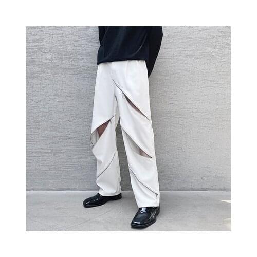Spring Style zipper design hollow out small casual casual pants hipster handsome alternative small pants