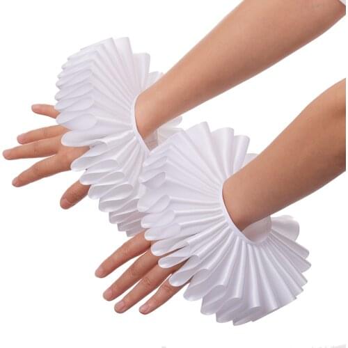 White Black Ruffle Bracelets Victorian Period Cosplay Gloves Party Vintage Wrist Cuffs
