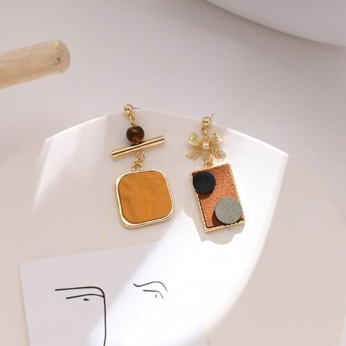 Women New Oil Painting Style Earrings Retro Dangle Earrings Female Asymmetry Elegant Drop Earrings Fashion Square Earrings Gifts