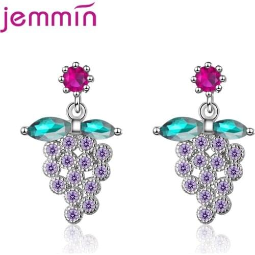 New 925 Sterling Silver Lovely Grape Earrings Fashion Cubic Zircon Stone Jewelry Best Gift For Women Ladies Lover
