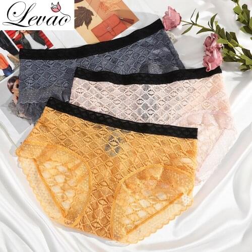 LEVAO Womens Mesh Translucent Panties Lingerie Daily Life Seamless Briefs Lace Underwear Comfortable Underpants Intimates