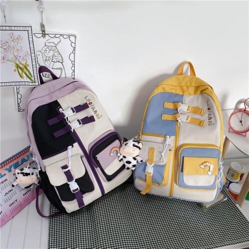 Contrast Color Women Backpack Kawaii Teenage Girls University School Bags Waterproof Daypack With Many Pockets School Backpack
