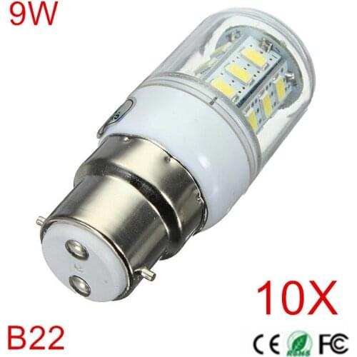 10PCS New 5730 SMD LED Lamp AC220V 230V 240V B22 Corn Bulb Light 24Leds 9W Radiation Fireproof Cover lampada Led Candle Lighting