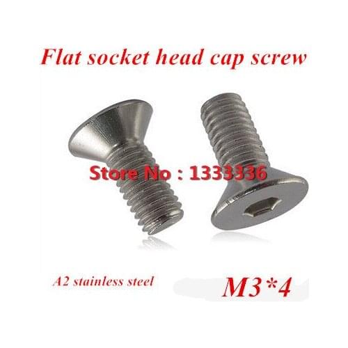200pcs M3*4 DIN7991 Stainless steel Flat (Countersunk) Head Drive Hexagon Socket Cap Screw Bolt
