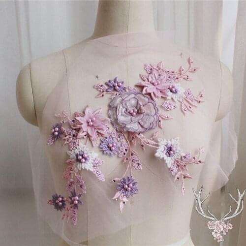 4Colors Can Choose Contrast Color 3D Flower Lace Patches DIY Dress Skrit Sewing Accessories