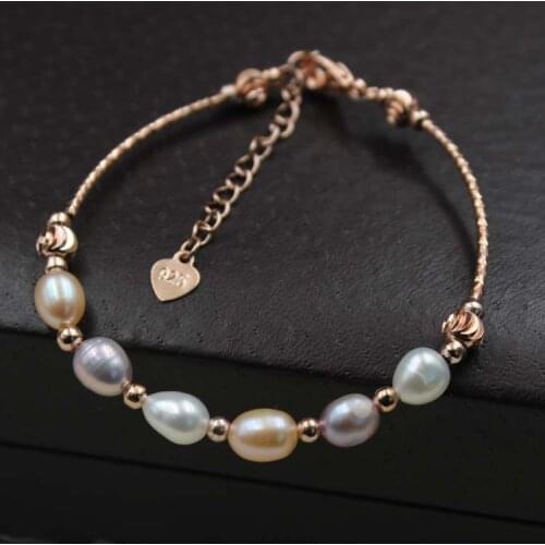 7-8mm Genuine Freshwater Pearl Bracelet Beaded Making 2pcs/lot Chain Bracelet 3.95"