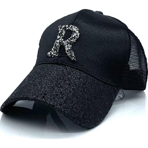 RUHAO Summer High Quality Women Rhinestone Baseball Caps For Girl Female Adjustable Hip Hop Fashion Sequins Snapback Hats