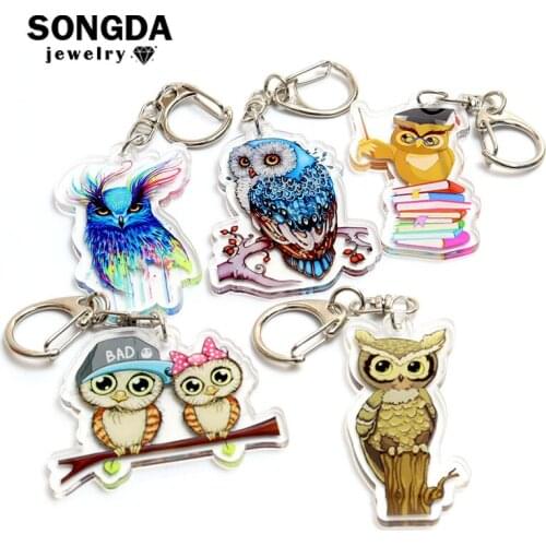 Lovely Owl Keychain Cute Animal Pattern Acrylic Transparent Double side Key Ring Printing Design Trendy Unisex Key Jewelry Gifts
