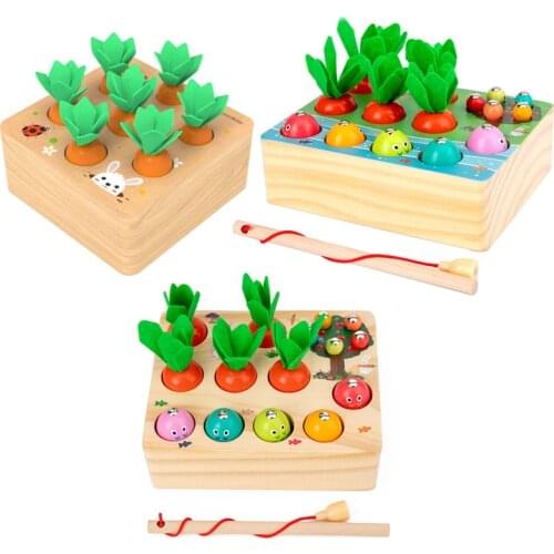 Wooden Toys Baby Montessori Toys Set Pulling Carrot Shape Matching Size Cognition Montessori Educational Toy Wooden Baby