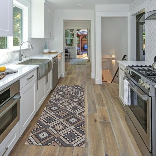 Geometric Brown Wooden Door Mat Carpet Plaid Bohemian Kitchen Carpet For Living Room Anti-Slip Floor Mat Doormat Kitchen Rug