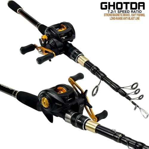 GHOTDA Casting Fishing Combo 1.6-2.4M Carbon Fiber Fishing Rod and 17+1BB Baitcasting Reel Set Tackle