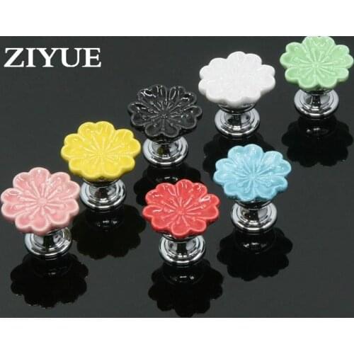 2PCS Free Shipping Ceramic Rural Colorful Orchid Door Handles Flower Knobs For Cupboard Wardrobe Cabinet Drawer Pull Home Acces