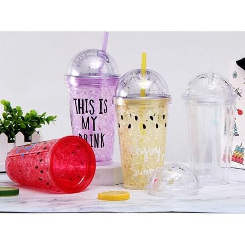 Creative Refrigeration Straw Plastic Cup Cool Summer Broken Ice Cup Small Fresh Cartoon Casual Cup Juice Cup Gift Young People