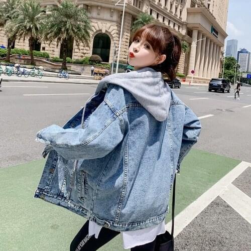 New Spring Autumn Fashion Denim Coat Women Denim Jacket Mid-Length Streetwear Female Hooded Jean Jacket Casual Loose Outerwear