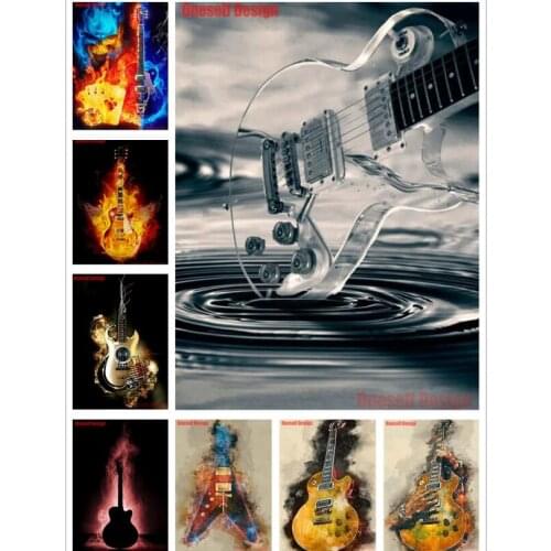 Best gift diamond embroidery landscape fire guitar 5d diamond painting full guitar 5d diamond mosaic sale music decor for home