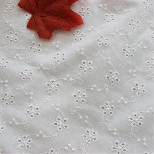 12 Colors Small Floral Embroidery Cotton Cloth Lace Fabric Handmade DIY Clothes Dress Baby Cloth Accessories Width 130cm CR2491