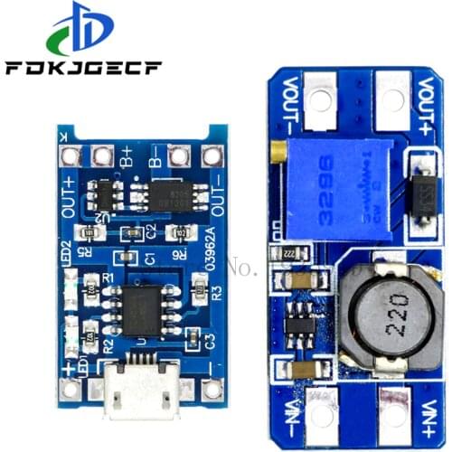 Micro USB 5V 1A 18650 TP4056 Lithium Battery Charger Module Charging Board With Protection + MT3608 2A DC-DC Step Up Converter