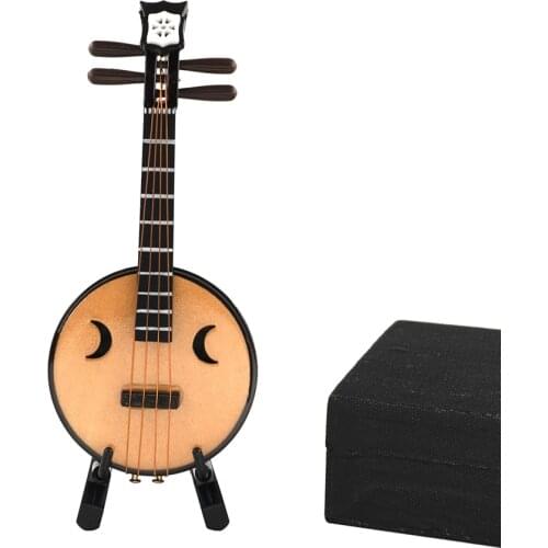 1Pcs Miniature Chinese Zhongruan Model with Support and Case Mini Musical Instrument Dollhouse Action figure Accessories bjd