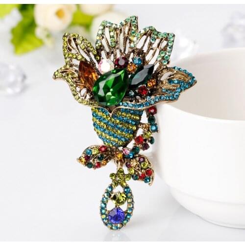 Fashion Multicolor Rhinestone Flower Brooch Pin Lady Dress Scarf Bag Accessory