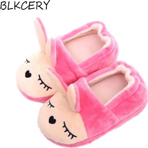 Fashion Brand Toddler Girl Slippers for Baby Loafers Plush Warm Cartoon Pink Bunny Children Home Shoes Little Kid House Footwear