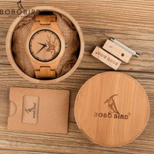 BOBO BIRD Bamboo Watches for Men with Sepical Design Elk Head Engraved Wristwatches Wood Gifts relogio masculino C-D28