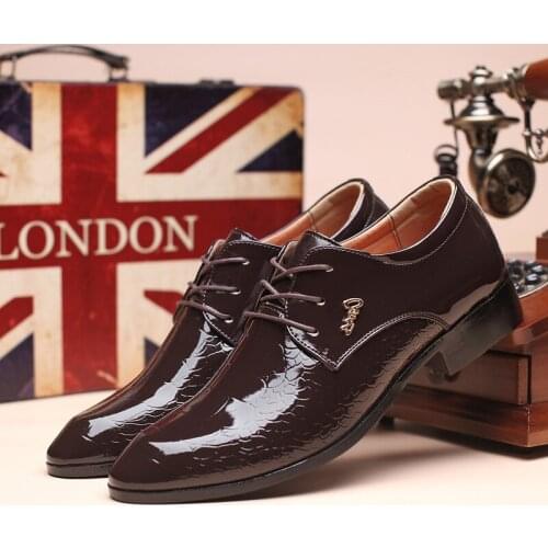QWEDF Men Leather Shoes Oxford PU Leather Mens Dress Shoes Business Flat Shoes Breathable Mens Banquet Wedding Shoes F1-04