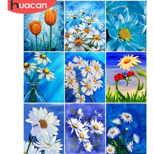 HUACAN Painting By Numbers Daisy Acrylic DIY Frame Unique Gift On Canvas Wall Art Picture By Numbers Flower Decoration