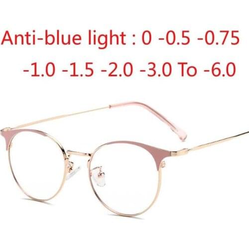 Alloy Optical Glasses Ultralight Retro Round Myopia Prescription Eyeglasses Metal Full Frame Eyewear 0 -1.0 -2.0 To -6.0