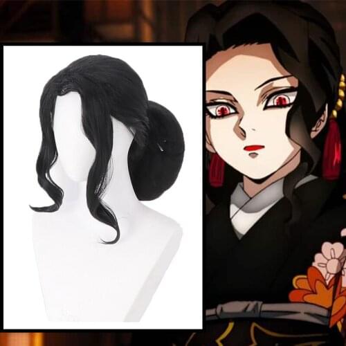 Anime Comic Demon Slayer Kimetsu no Yaiba Cosplay Wigs Kibutsuji Muzan Cosplay Wig Heat Resistant Synthetic Wig Black Wigs