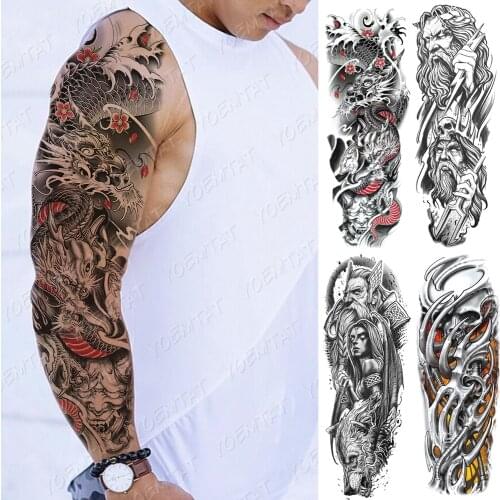 Large Arm Sleeve Tattoo Japanese Dragon Prajna Waterproof Temporary Tatto Sticker Mechanical Body Art Full Fake Tatoo Women Men